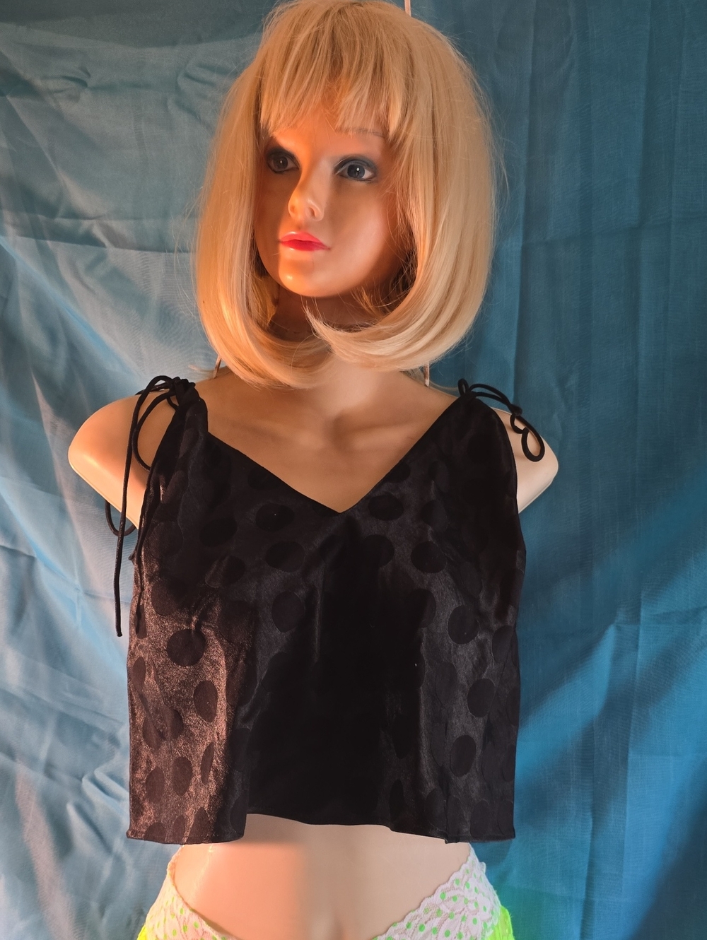 Victoria's Secret Black Polka-Dot Satin Tie-Strap Camisole